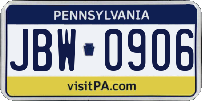 PA license plate JBW0906