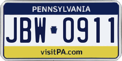 PA license plate JBW0911
