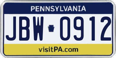 PA license plate JBW0912