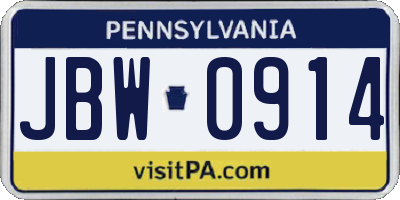 PA license plate JBW0914