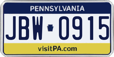 PA license plate JBW0915