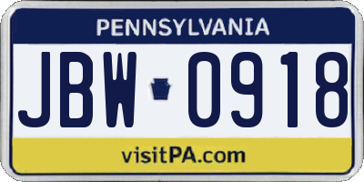 PA license plate JBW0918