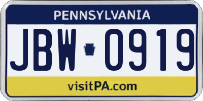 PA license plate JBW0919