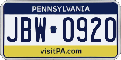 PA license plate JBW0920