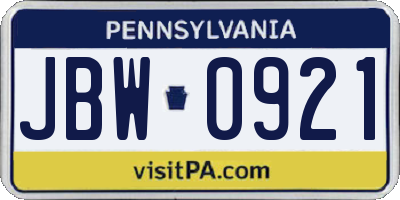 PA license plate JBW0921