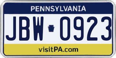 PA license plate JBW0923