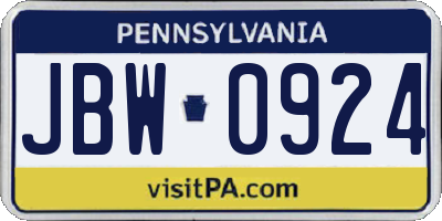 PA license plate JBW0924