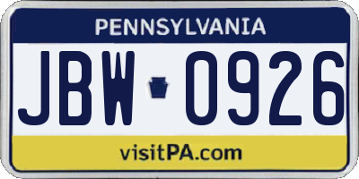 PA license plate JBW0926