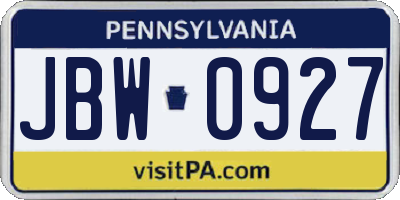 PA license plate JBW0927