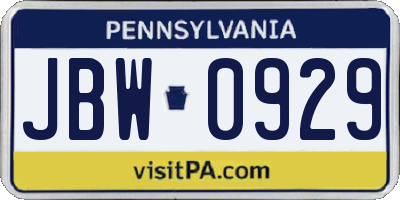 PA license plate JBW0929