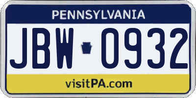 PA license plate JBW0932
