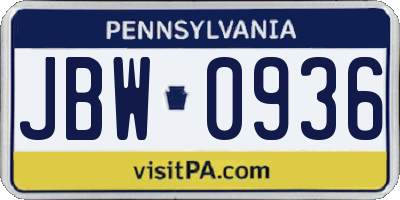 PA license plate JBW0936