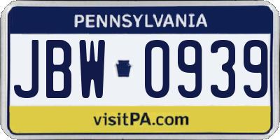 PA license plate JBW0939