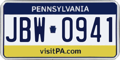PA license plate JBW0941