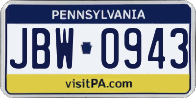 PA license plate JBW0943