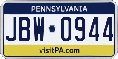 PA license plate JBW0944