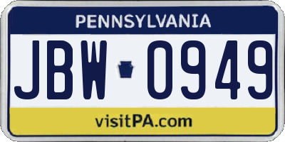 PA license plate JBW0949