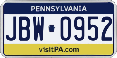 PA license plate JBW0952