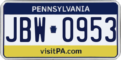 PA license plate JBW0953