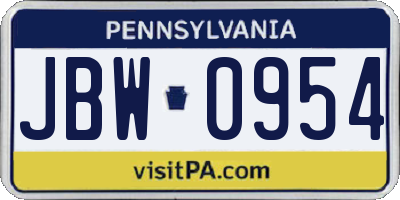 PA license plate JBW0954