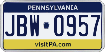 PA license plate JBW0957
