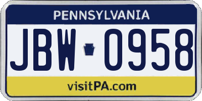PA license plate JBW0958