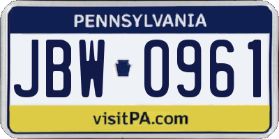 PA license plate JBW0961