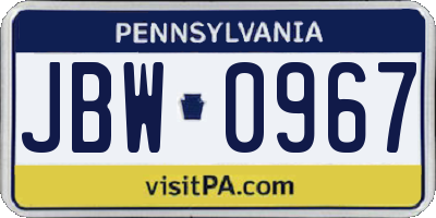 PA license plate JBW0967