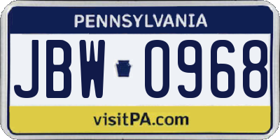 PA license plate JBW0968