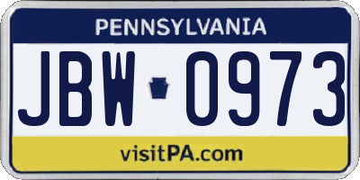 PA license plate JBW0973