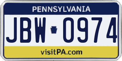 PA license plate JBW0974
