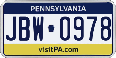 PA license plate JBW0978