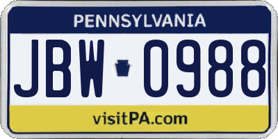 PA license plate JBW0988