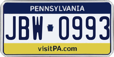 PA license plate JBW0993