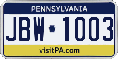 PA license plate JBW1003