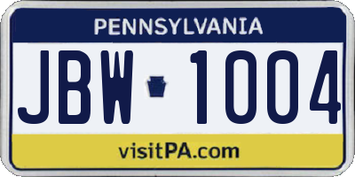 PA license plate JBW1004