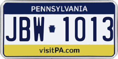 PA license plate JBW1013