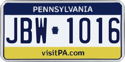 PA license plate JBW1016