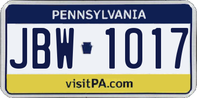 PA license plate JBW1017