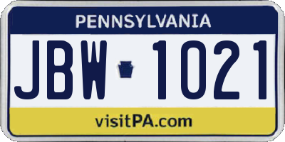 PA license plate JBW1021