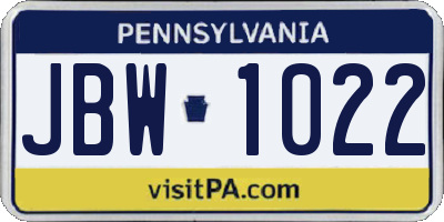 PA license plate JBW1022