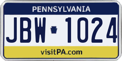 PA license plate JBW1024
