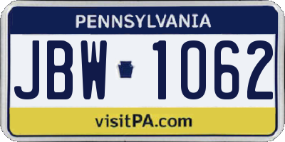 PA license plate JBW1062