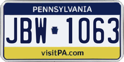 PA license plate JBW1063