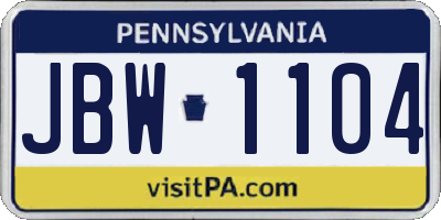 PA license plate JBW1104