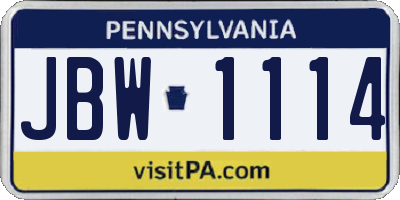PA license plate JBW1114