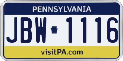 PA license plate JBW1116