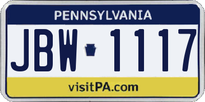 PA license plate JBW1117