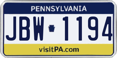 PA license plate JBW1194