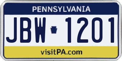 PA license plate JBW1201